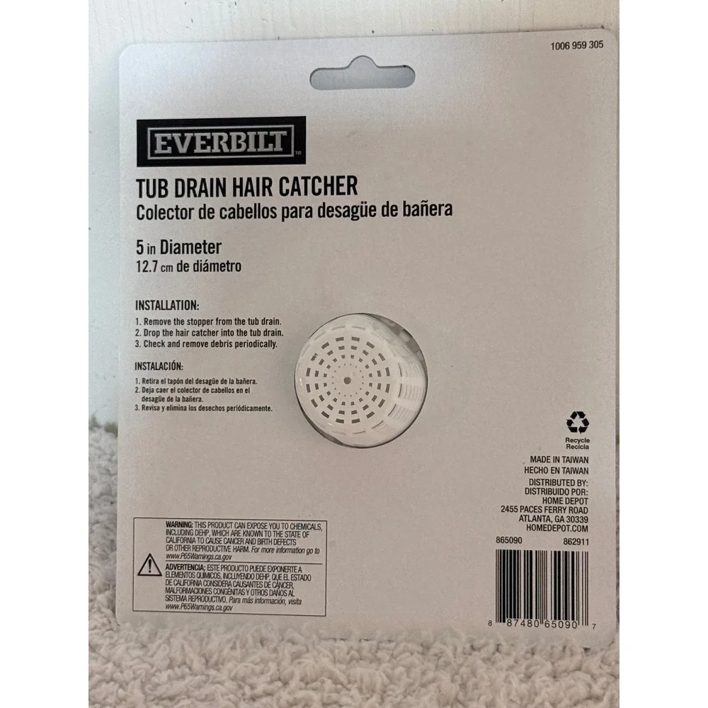 Everbilt Tub Drain Hair Catcher 5 in White Plastic Strainer 1006 959 305
